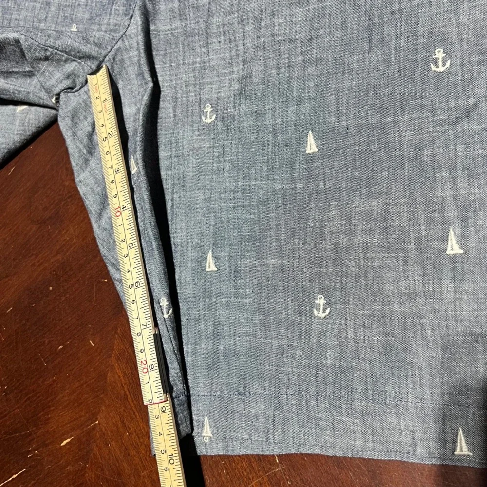 Banana Republic Aiden Shorts 35 Mens Sailing Blue Nautical Anchor Sailboat Slim